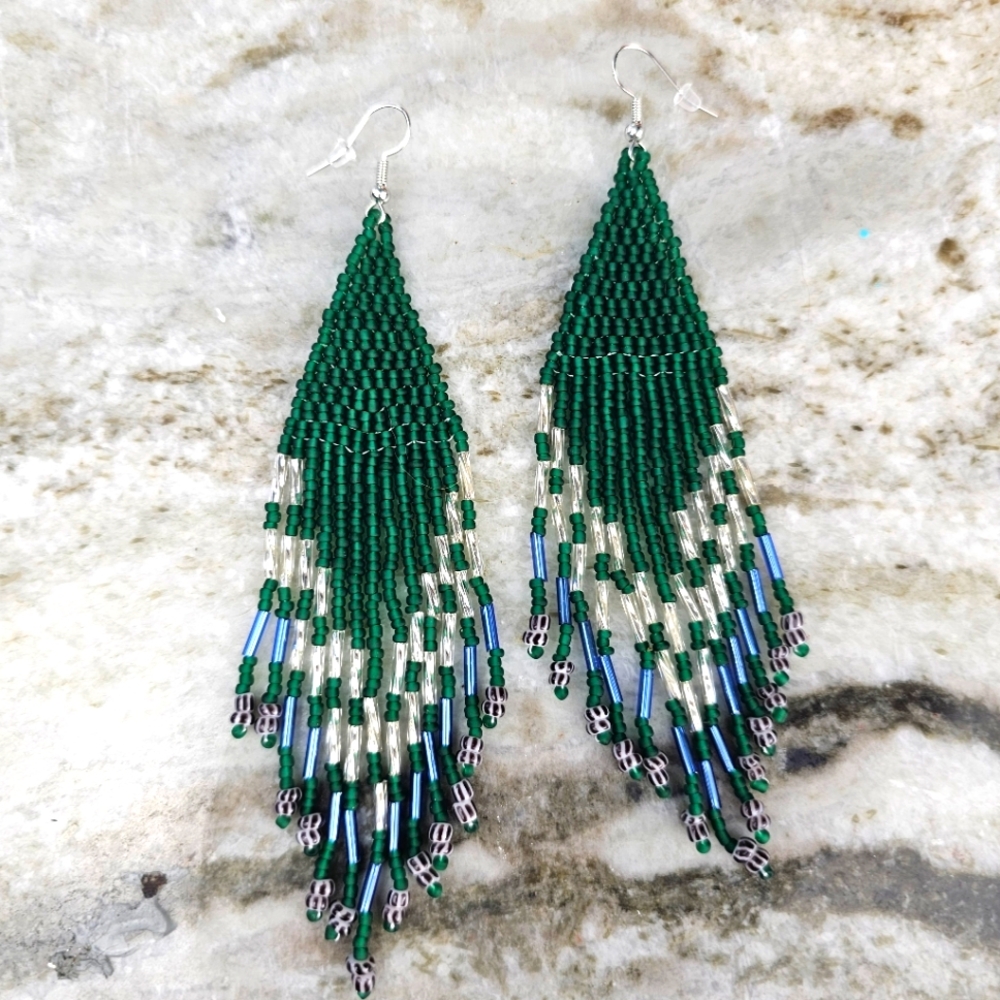 Beaded Fringe Waterfall Tassel Earrings
